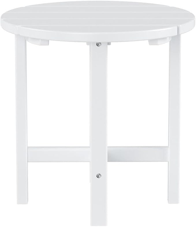 Costaelm Round Outdoor Side Tables, Adirondack Patio Tables for Outside, HDPE Patio End Table Weather Resistant, Balcony Table for Pool, Seaside, Backyard, Porch, Indoor Companion, White