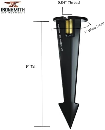8" Outdoor Light Stake in Black Finish - Support Light Fixture Spikes, Universal Use, Resin Materials, Side Wireway (2 - Large Spike with Brass Wireway)
