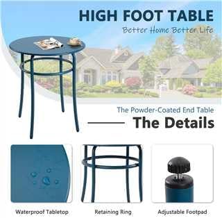 Morden 27.5'' Height Round Outdoor Patio Side Table Set of 2, Metal End Table for Patio Bistro Pub, Blue