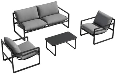 Grand patio 4 Piece Outdoor Furniture Set, Patio Sofa with Cushion, Metal Couch with Coffee Table, 4-Seat Conversation Set for Porch Deck Balcony Backyard, Grey