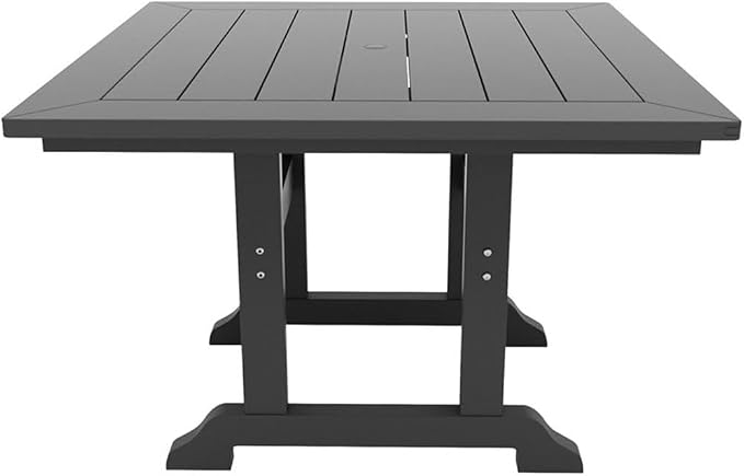 Costaelm Square Outdoor Dining Tables, 43'' Patio Table with Umbrella Hole for 4 Person, Balcony Outdoor Buffet Porch for Outside Lawn Porch Bistro Furniture, Gray