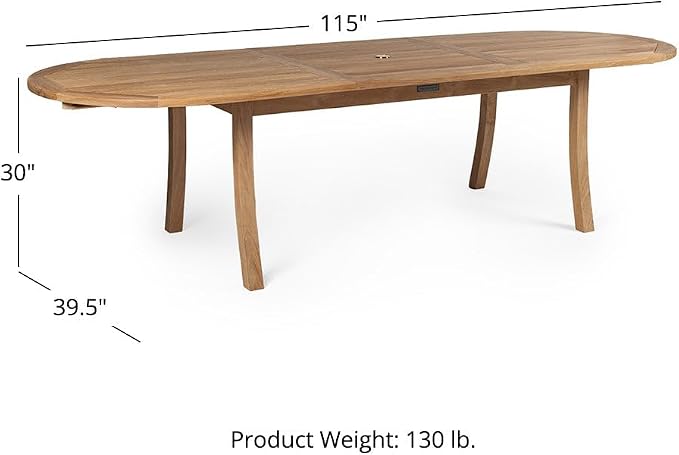 TITAN GREAT OUTDOORS Ash & Ember Sage Grade A Teak Extended Oval Dining Table, 82.5"-115" Extended Length, Seats 6 to 8 People, Weather-Resistant Patio Dining Furniture
