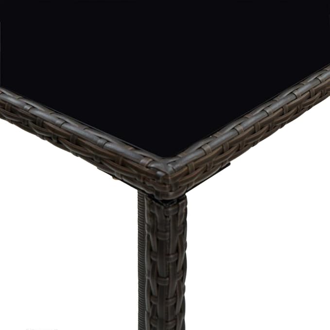 Outdoor Bar Table 27.6 x 27.6 x 43.3 inch Brown PE Rattan Patio Bistro Cocktail Table with Tempered Glass Top and Steel Frame Weather-Resistant for Garden Balcony Backyard Porch