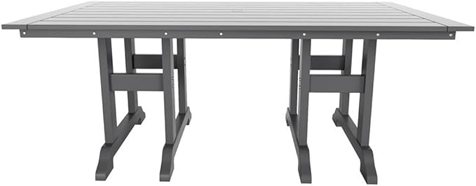 Costaelm Rectangle Outdoor Dining Tables, 71'' Patio Table with Umbrella Hole for 6 Person, Balcony Outdoor Buffet Table, Porch Tables for Outside Lawn Porch Bistro Furniture, Gray