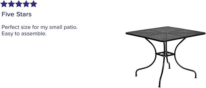 Flash Furniture Oia Commercial Grade 35.5" Square Black Indoor-Outdoor Steel Patio Table with Umbrella Hole