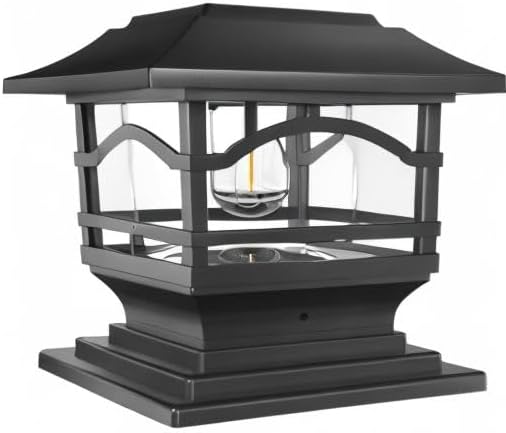 Edison Solar Outdoor Post Cap Lights - 4x4 5x5 6x6 - Bright LED Light for Fence Deck Garden or Patio Posts - Slate Black (1 Pack) | Slate Black, fence/deck/garden/patio posts, diecast aluminum & glass, bright 30lm warm white LED, auto-on, 8h, cordless,...