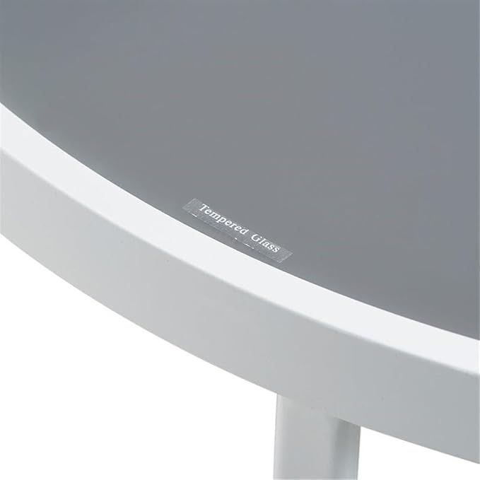 Afuera Living Modern Outdoor Side Table, 20 x 20 x 22 in, Metal Frame, French White Finish, Gray Tempered Glass Top, Sturdy Design, Contemporary Style, Perfect for Patio, Poolside, or Garden Use