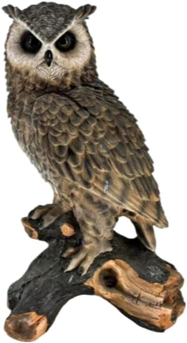 18.98" Hand-Painted Resin Owl Garden Statue | Lifelike Woodland Animal Figurine, Durable Yard Sculpture, Branch Base, Outdoor Patio, Lawn & Nature Decor