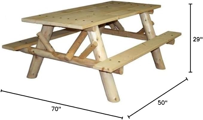 Lakeland Mills CFU232 Cedar Log 6-Foot Picnic Table with Attached Benches, Natural