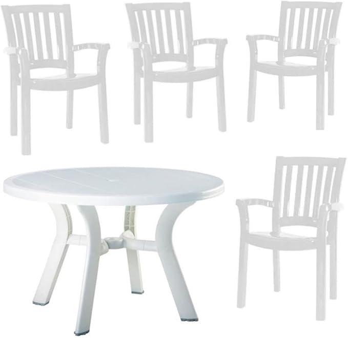 Home Square 5 Piece Set Commerical Grade UV Resistant Resin 42" Round Patio Table and Chairs in White