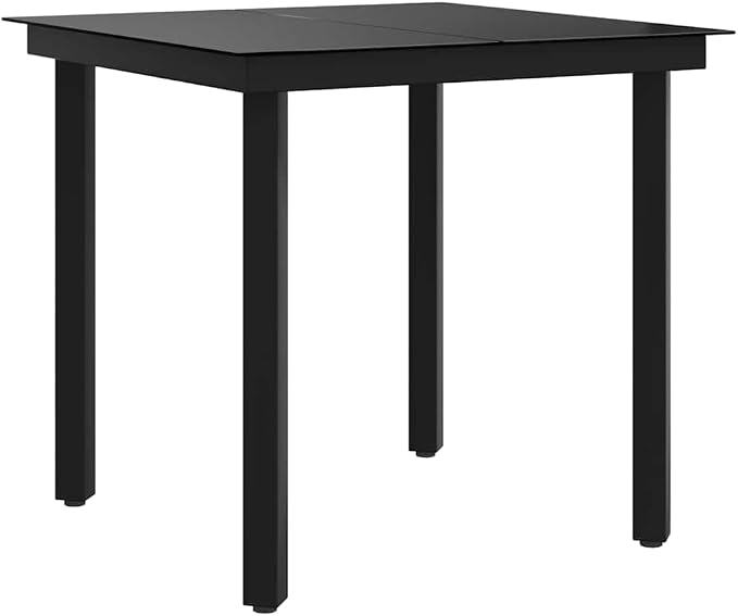 vidaXL Outdoor Dining Table, Patio Table with Glass Top, Garden Table, Garden Furniture for Front Porch Deck Lawn Backyard, Industrial, Steel