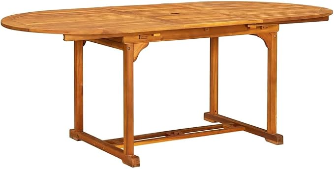 7 Piece Patio Dining Set Solid Acacia Wood Extendable Table and 6 Folding Chairs with 5 Positions, Weather-Resistant Outdoor Furniture for Garden Terrace Backyard Entertaining, Easy Dark Oil Finish