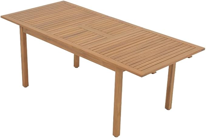 SUNSITT 59"-79" Acacia Wood Patio Dining Table, Large Expandable Outdoor Slatted Table for 6-8 People, Rectangular Outdoor Wooden Dining Table for Patio Lawn Backyard Garden