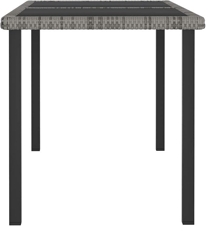 vidaXL Patio Dining Table, Patio Table with Glass Top, Garden Table, Garden Furniture for Front Porch Deck Lawn Backyard, Modern, PE Rattan Gray