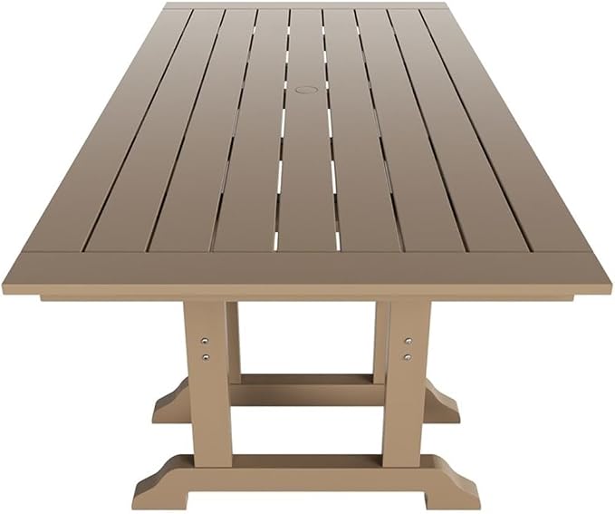 Costaelm Rectangle Outdoor Dining Tables, 71'' Patio Table with Umbrella Hole for 6 Person, Balcony Outdoor Buffet Table, Porch Tables for Outside Lawn Porch Bistro Furniture, Weathered Wood