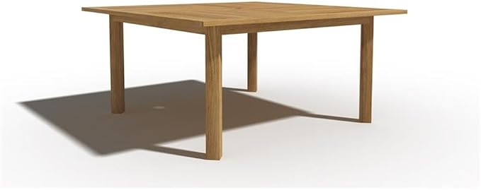 Pemberly Row Traditional Teak Outdoor Dining Table, 62 x 62 x 29.5 in, Natural Finish, Premium Teak Wood, Slated Top with Umbrella Hole, Weather-Resistant Patio Furniture for Large Outdoor Spaces