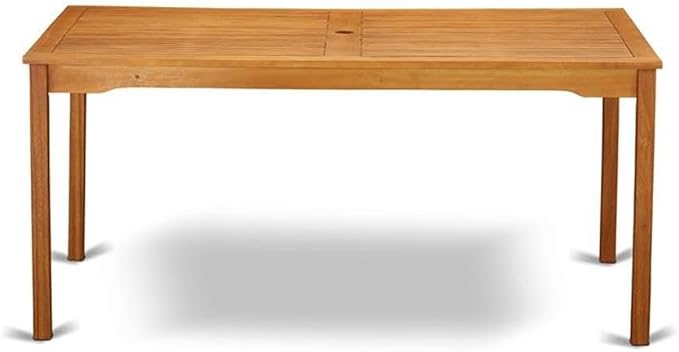Pemberly Row Rectangular Acacia Wood Patio Dining Table, Natural Oil Finish, 59 x 35.4 x 31 in, Durable Kiln-Dried Design, Umbrella Hole, Rustic Outdoor Table for Patio, Deck, Backyard Spaces