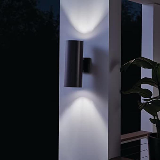 Kichler Cylinders 15" 2-Light Outdoor Cylinder Wall Sconce in Black, (15" H x 5.75" W), 9246BK