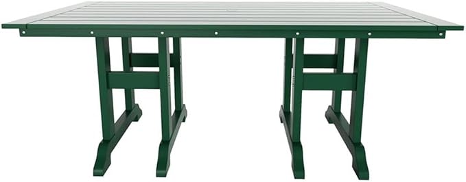 Costaelm Rectangle Outdoor Dining Tables, 71'' Patio Table with Umbrella Hole for 6 Person, Balcony Outdoor Buffet Table, Porch Tables for Outside Lawn Porch Bistro Furniture, Dark Green
