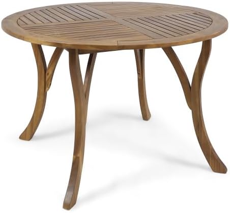 47.25" Round Acacia Wood Dining Table with Teak Finish, Weather-Resistant Slatted Patio Table for Outdoor & Indoor Use