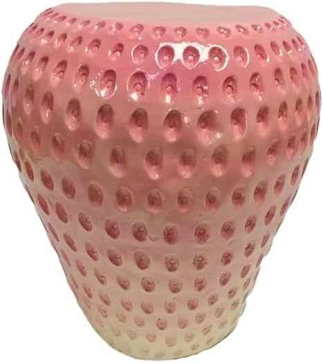 14'' Garden Fruit Design Stool, Decorative Patio Side Tables for Outside / Indoor, Drum Table & Plant Stands Stools for Patio Balcony Living Room, Home Decor, Weather-Resistant (Pink, Strawberry)