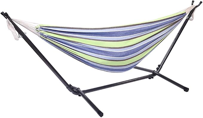 Double Hammocks with Stand for Outside,9FT Hammocks with Carrying Bag for 2 Person,Portable Space Saving Heavy-Duty Steel Stand for Indoor Outdoor Patio Yard,Easy Assembly (Green)
