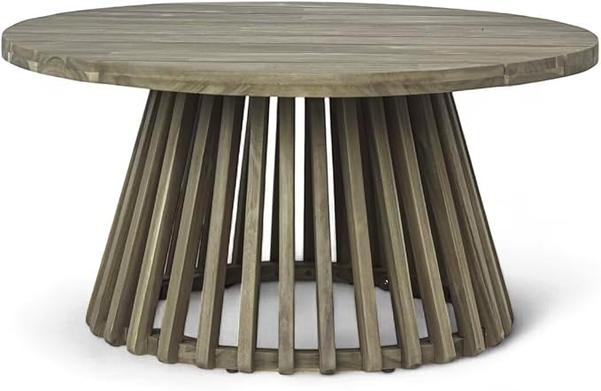 JIJIWANG 31.5" Outdoor Acacia Wood Patio Coffee Table for 2-4 Person, Round Coffee Table for Backyard, Lawn, Balcony, Grey Finis