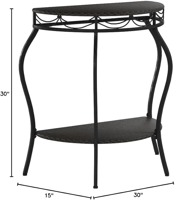 International Caravan Valencia Resin Wicker Outdoor Half-Moon Table Antique Black