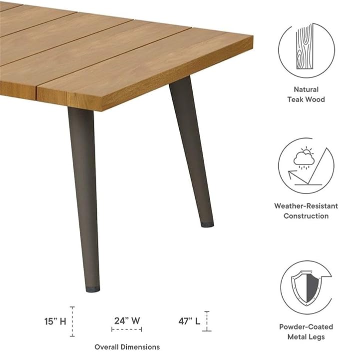 Modway Meadow Outdoor Patio Teak Wood Coffee Table in Natural Taupe