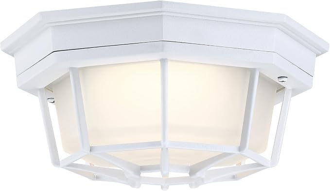 8.5 inch White Outdoor Flush Mount Ceiling Light LED 2700K 3000K 3500K 4000K 5000K 8.5” White Porch Outside Light for Balcony Octagonal LED Ceiling Lights,Aluminum Alloy,Glass,14W, 120V, 750lm-1000Lm