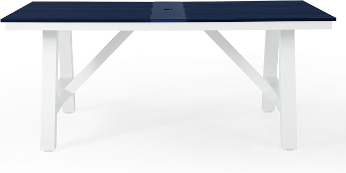 Costaelm Outdoor Dining Tables for Patio, 72" Rectangle 6-Person HDPE Dining Table with Umbrella Hole and Metal Frame for Outside, Garden, Poolside, Backyard, Porch, Balcony, Navy Blue