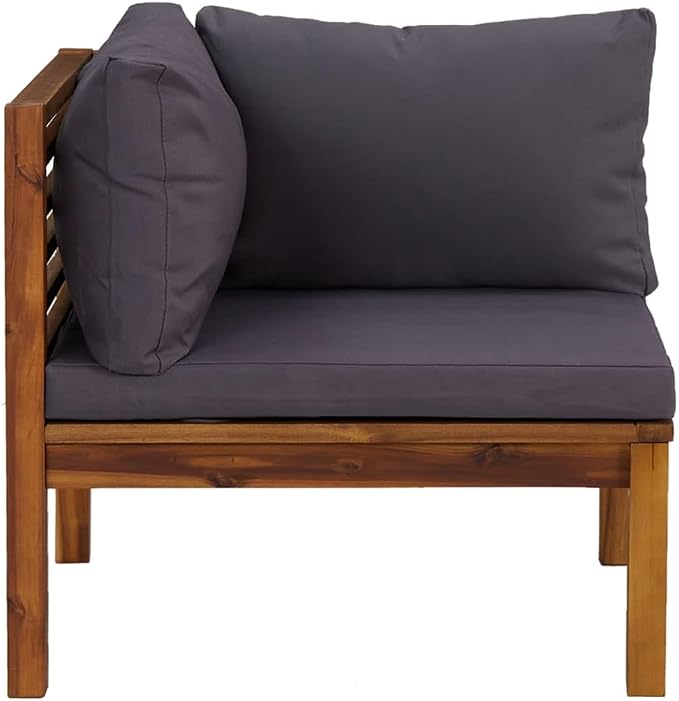 2 Piece Sofa Set with Dark Gray Cushions, Solid Acacia Wood Outdoor Conversation Set Sectional Sofa with Middle Sofa, Corner Sofa for Garden, Patio, Balcony, Backyard,-421