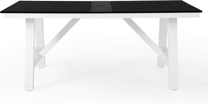 Costaelm Outdoor Dining Tables for Patio, 72" Rectangle 6-Person HDPE Dining Table with Umbrella Hole and Metal Frame for Outside, Garden, Poolside, Backyard, Porch, Balcony, Black