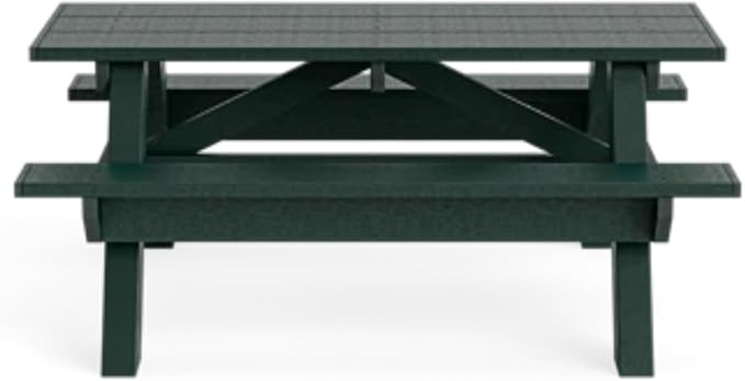 Standard 6 Foot Picnic Table Made of 100% Recycled Engineered Plastic Wood | Lifetime Durability, Low Maintenance Wood Look, Weather Resistant, Portable Picnic Table | Green