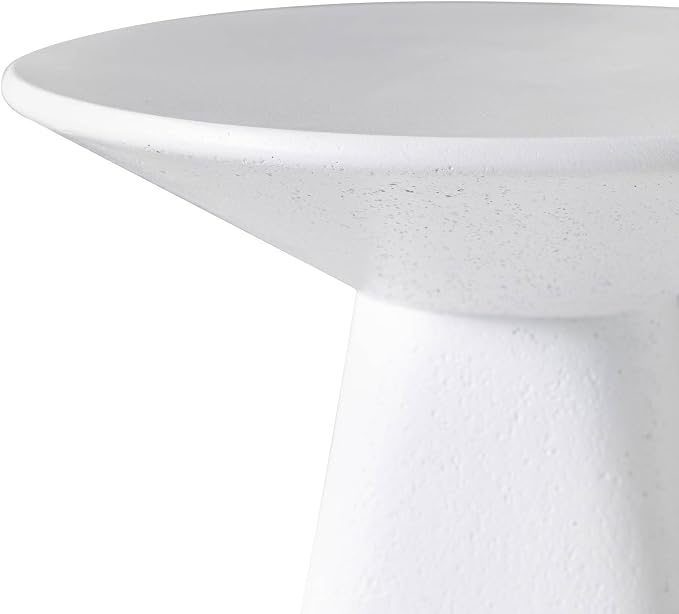 LeisureMod Elsie 18" Wide Circular Fiberstone Side Table for Indoor/Outdoor Use, Powder-Coated Finish, No Assembly Required for Living Rooms, Patios, or Bedrooms (White)