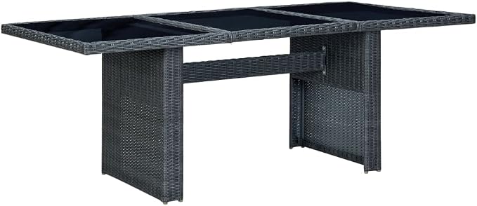 7 Piece Patio Dining Set with Cushions, Poly Rattan Dark Gray Outdoor Dining Table and Chairs, PE Rattan Patio Furniture Set with Removable Cushions, Rustic Acacia Wood Legs Garden Backyard Balcony