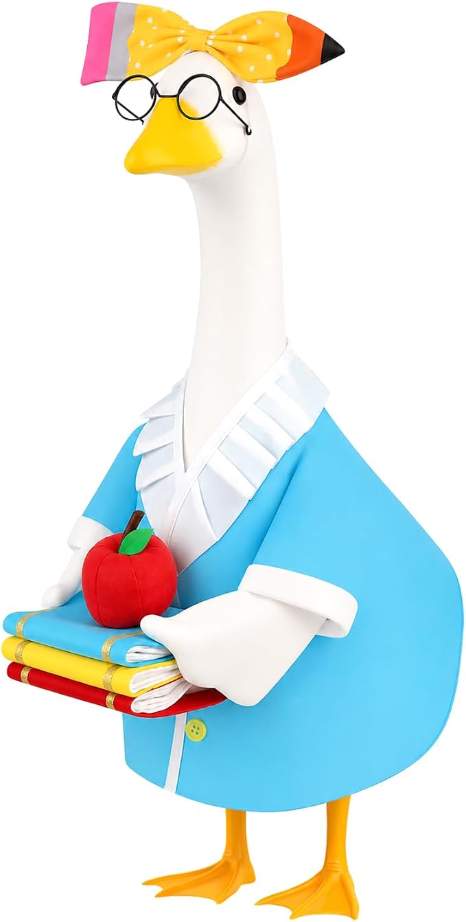 Back to School Porch Goose Outfits Teacher Goose Costume | for 23''H Plastic/Cement Statues, Lawn Patio Garden Yard School Classroom Decor