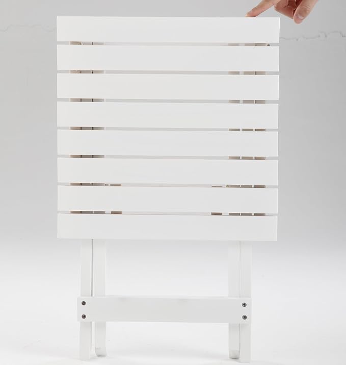 Outdoor Small Table Square Folding Wooden Patio Side Table Furniture Table for Adirondack Chair, Balcony, Porch, No Assembly Required, White