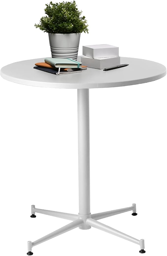 LOKKHAN Premium Steel Patio Backyard Dining Table, Indoor-Outdoor Garden Cafe Bar Table, Heavy Duty Round Metal Side Table, White, Waterproof, (23.62" Diax29.5 H)