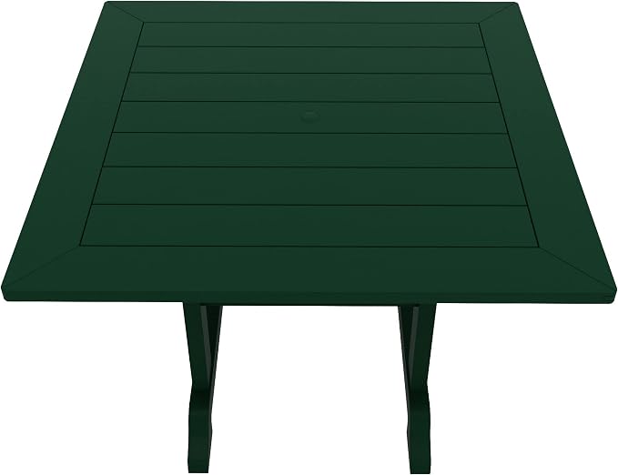 WestinTrends Malibu Outdoor Dining Table, All Weather Poly Lumber Adirondack 43" Trestle Square Patio Table with Umbrella Hole, Dark Green