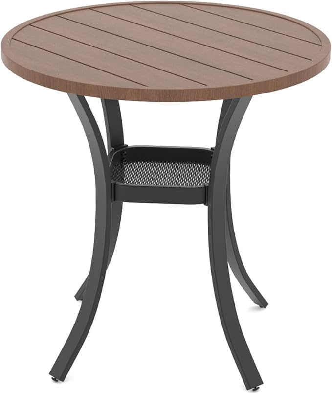 Outdoor Dining Table,27.5" Round Patio Table for Lawn Garden Backyard,All Weather Metal Frame,Brown