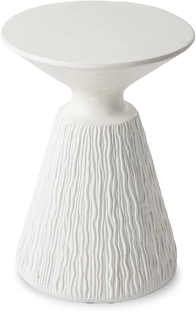 SUNBURY Outdoor Side Table, Concrete End Table Mushroom Shaped, Round Outdoor Accent Table Marble Planter Stand, Decorative Garden Stool for Patio, Porch, Living Room, White