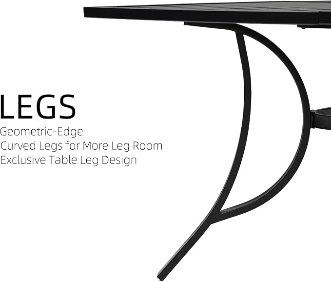 59" 8 Person Large Square Outdoor Patio Table with All Weather Metal Frame | 59 in Square Table, Slat Table Top, Black, Metal Top and Frame, 1.57"-1.9" Adjustable Umbrella Hole, 8 Person, All Weather