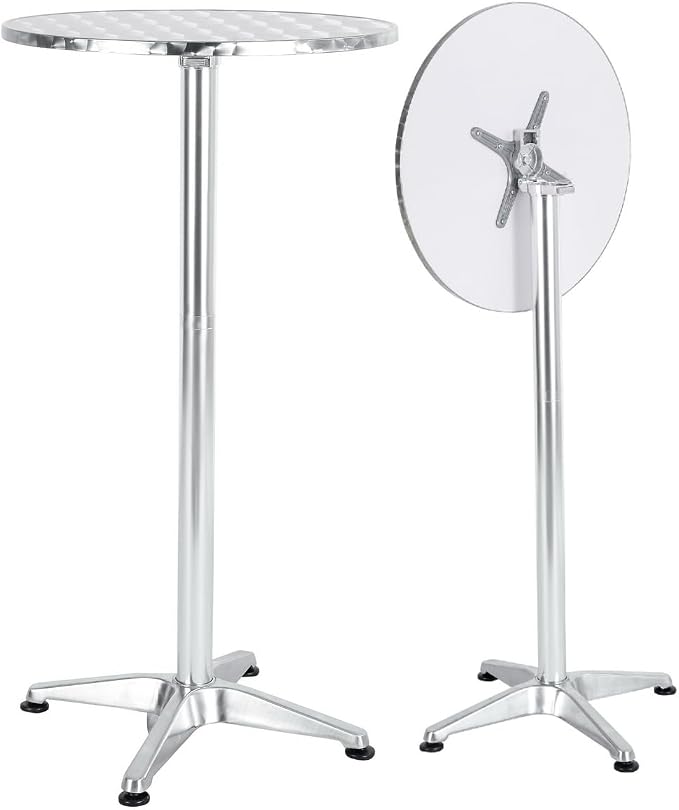 BTEXPERT Set of 2, 45" Bar Height 23.75" Round Aluminum Indoor Outdoor Restaurant Patio Table – Flip Top Table Stainless Steel Silver Commercial Furniture with 25.75" Base
