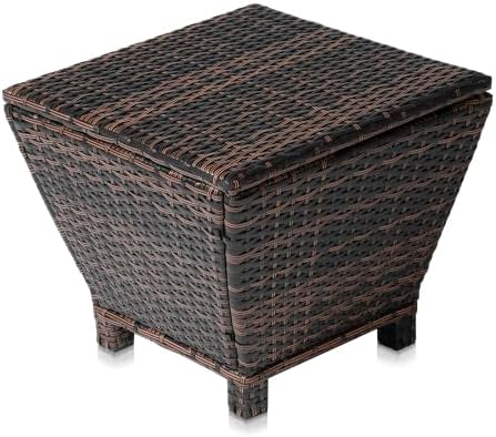 Outdoor Table with Storage, 13 Gallon Wicker Small Outdoor Storage Box Patio Side Tables for Outside Porch Poolside Deck Garden, Brown