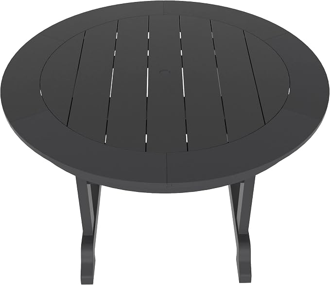 WestinTrends Malibu Patio Dining Table, All Weather Poly Lumber Adirondack 47" Trestle Round Outdoor Table with Umbrella Hole, Gray