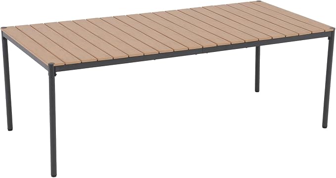 SUNSITT 82.6’’ Metal Outdoor Patio Dining Table, Weather-Resistant Large Outdoor Rectangle Table/WPC Tabletop & Adjustable Feet for 6-8 Person Porch Deck Garden, Black