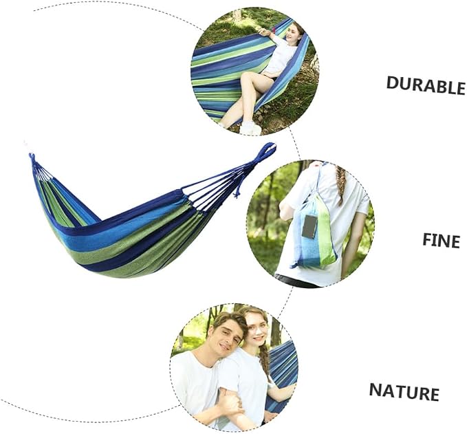 UPKOCH Double Camping Hammock Swing for Two Adults, Portable Canvas Hanging Hammock for Outdoor and Indoor Use, Thickened Wide Design Travel Swing Bed Blue