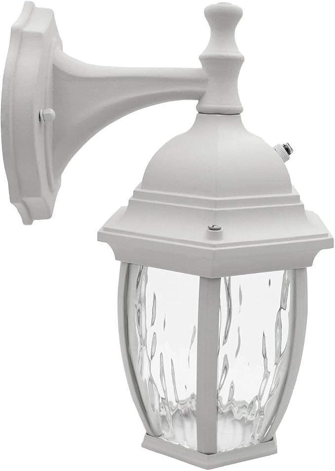 Maxxima LED White Outdoor Wall Light, 580 Lumens 3000K, Dusk to Dawn Sensor | Clear Water Glass, Warm White, Photocell Sensor, Exterior Patio or Porch Sconce Fixture