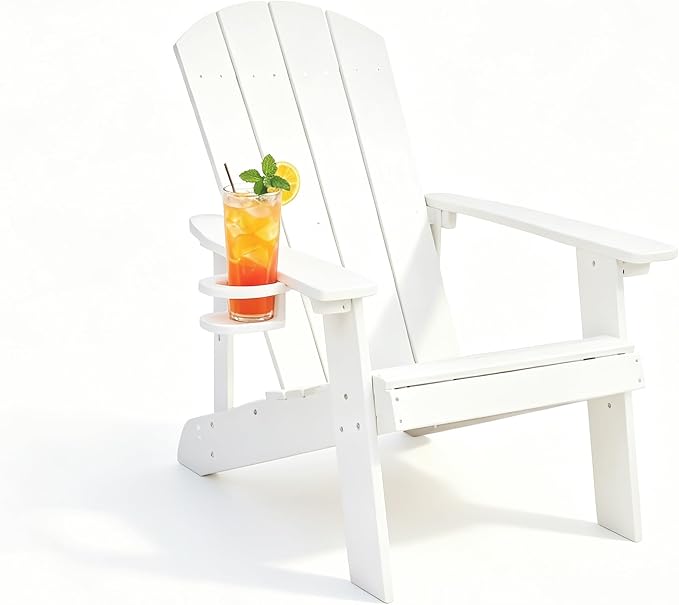 Outdoor Fixed Adirondack Chair,Patio Lounge Chair,High Back Wide Armrests, Ergonomic Design,Ideal for Patio,Camping,Pool,Outdoor Use.(White)
